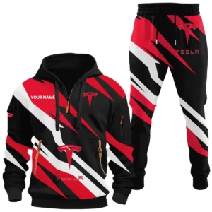 Tesla Half Zip Hoodie x Long Pants Set All-over Print, Custom Name HIHI130525Y26QZ3HTES