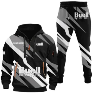 Buell Motorcycles Half Zip Hoodie x Long Pants Set All-over Print, Custom Name HIHI190525Y26QZ3HBUM