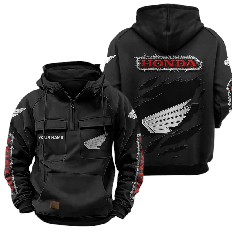 Honda Motor Quarter Zip Hoodie Sports Hoodie Multi-Pockets Custom Name TN250525Y41HJRCT3HOM Honda Motor Quarter Zip Hoodie Sports Hoodie Multi-Pockets Custom Name TN250525Y41HJRCT3HOM