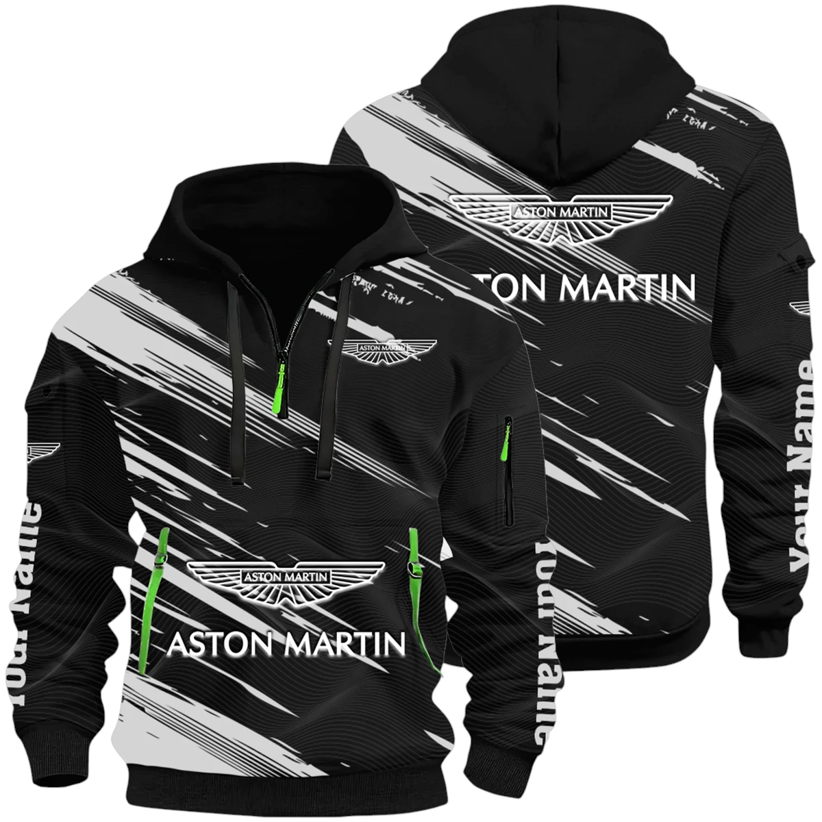 Aston Martin Half Zip Hoodie All Over Prints Multi-Pockets Custom Name Aston Martin Half Zip Hoodie All Over Prints Multi-Pockets Custom Name