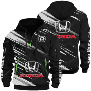 Honda Half Zip Hoodie All Over Prints, Multi-Pockets Custom Name