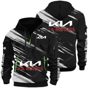 KIA Half Zip Hoodie All Over Prints, Multi-Pockets Custom Name