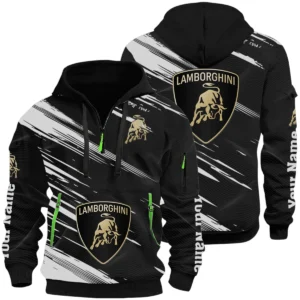 Lamborghini Half Zip Hoodie All Over Prints, Multi-Pockets Custom Name