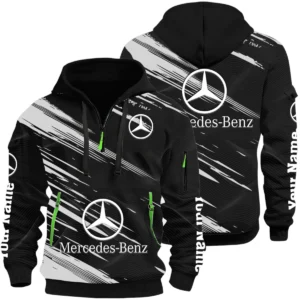 Mercedes-Benz Half Zip Hoodie All Over Prints, Multi-Pockets Custom Name