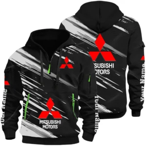 Mitsubishi Half Zip Hoodie All Over Prints, Multi-Pockets Custom Name
