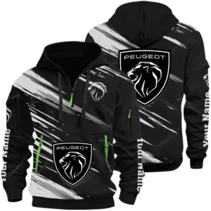 Peugeot Half Zip Hoodie All Over Prints, Multi-Pockets Custom Name