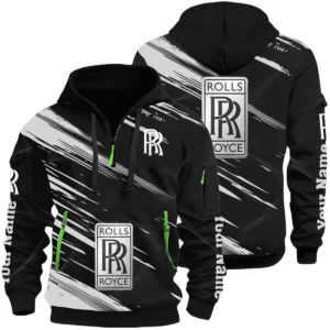 Rolls Royce Half Zip Hoodie All Over Prints, Multi-Pockets Custom Name