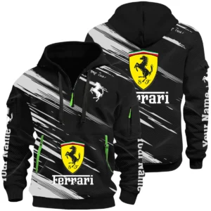 Ferrari Half Zip Hoodie All Over Prints, Multi-Pockets Custom Name
