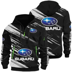 Subaru Half Zip Hoodie All Over Prints, Multi-Pockets Custom Name