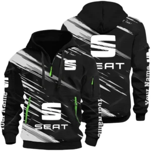 Seat Half Zip Hoodie All Over Prints, Multi-Pockets Custom Name
