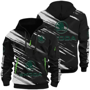 Skoda Half Zip Hoodie All Over Prints, Multi-Pockets Custom Name
