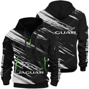 Jaguar Half Zip Hoodie All Over Prints, Multi-Pockets Custom Name