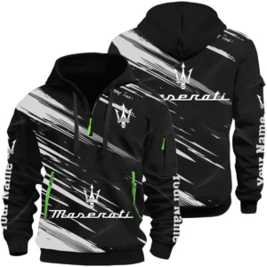Maserati Half Zip Hoodie All Over Prints, Multi-Pockets Custom Name