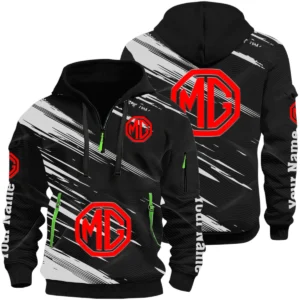 MG Cars Half Zip Hoodie All Over Prints, Multi-Pockets Custom Name