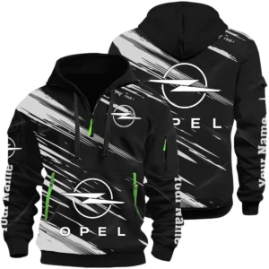Opel Half Zip Hoodie All Over Prints, Multi-Pockets Custom Name