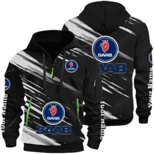Saab Half Zip Hoodie All Over Prints, Multi-Pockets Custom Name