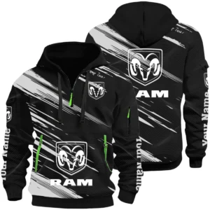 Ram Half Zip Hoodie All Over Prints, Multi-Pockets Custom Name