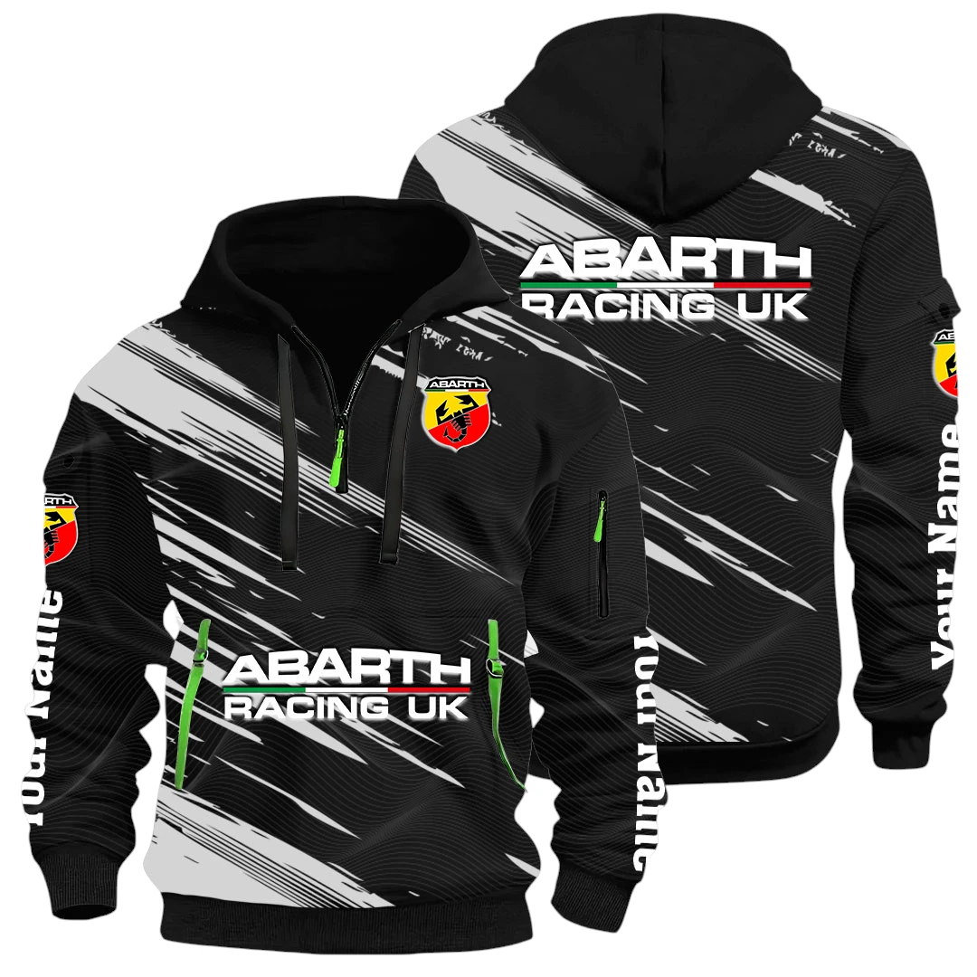 Abarth Racing UK Half Zip Hoodie All Over Prints, Multi-Pockets Custom Name Abarth Racing UK Half Zip Hoodie All Over Prints, Multi-Pockets Custom Name