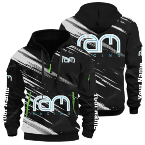RAM Racing Half Zip Hoodie All Over Prints, Multi-Pockets Custom Name
