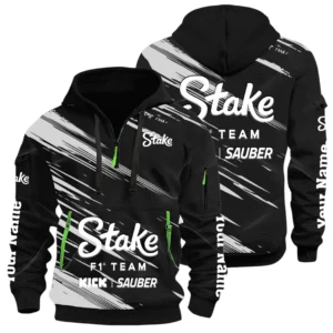 Stake F1 Team Kick Sauber Half Zip Hoodie All Over Prints, Multi-Pockets Custom Name