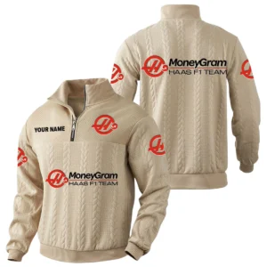 MoneyGram Haas F1 Team Racing Quarter-Zip Sweatshirt Stand Collar Custom Name