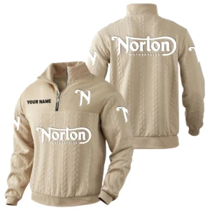 Norton Motorcycle Quarter-Zip Sweatshirt Stand Collar Custom Name