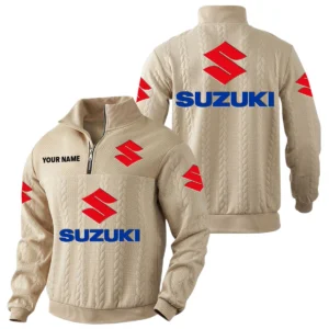 Suzuki Motor Quarter-Zip Sweatshirt Stand Collar Custom Name