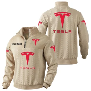 Tesla Quarter-Zip Sweatshirt Stand Collar Custom Name