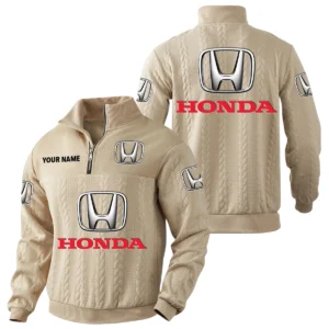 HONDA Quarter-Zip Sweatshirt Stand Collar Custom Name