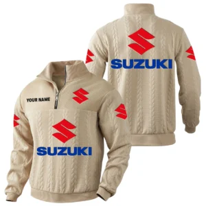 Suzuki Motor Quarter-Zip Sweatshirt Stand Collar Custom Name