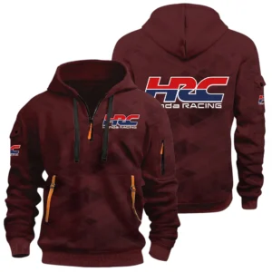 HRC Honda Racing Half Zip Hoodie All Over Prints Multi Pockets Custom Name Gift For Fan