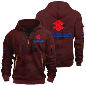 Suzuki Motor Half Zip Hoodie All Over Prints Multi Pockets Custom Name Gift For Fan