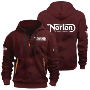 Norton Motorcycle Half Zip Hoodie All Over Prints Multi Pockets Custom Name Gift For Fan