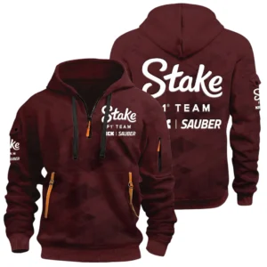 Stake F1 Team Kick Sauber Half Zip Hoodie All Over Prints Multi Pockets Custom Name Gift For Fan