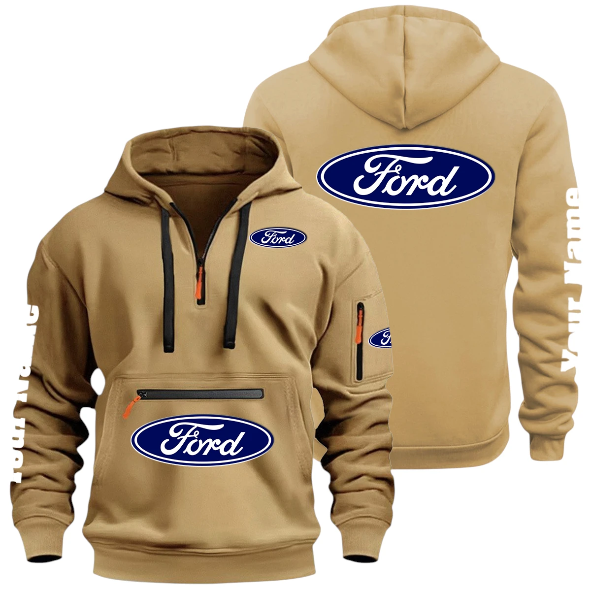Ford Half Zip Hoodie Multi Zipper Pocket Custom Name Ford Half Zip Hoodie Multi Zipper Pocket Custom Name