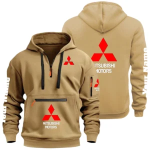 Mitsubishi Half Zip Hoodie Multi Zipper Pocket Custom Name