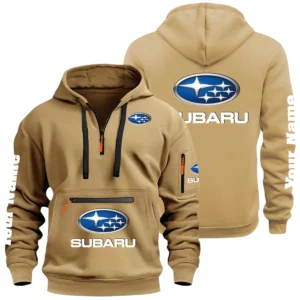 Subaru Half Zip Hoodie Multi Zipper Pocket Custom Name