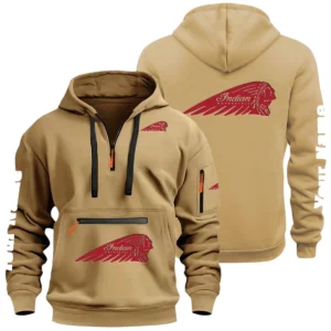 Indian Motorcycle Half Zip Hoodie Multi Zipper Pocket Custom Name