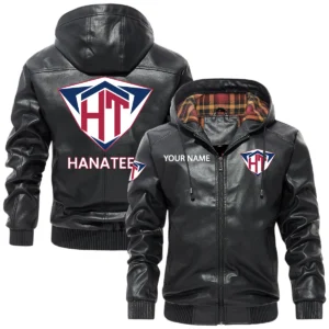 Hanatees Men’s Hooded PU Leather Jacket x Soft Checkered Lining Custom Name