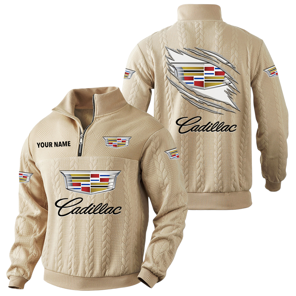 Cadillac Quarter-Zip Sweatshirt Stand Collar Custom Text Cadillac Quarter-Zip Sweatshirt Stand Collar Custom Text