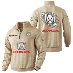 HONDA Quarter-Zip Sweatshirt Stand Collar Custom Text