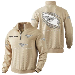 Mustang Quarter-Zip Sweatshirt Stand Collar Custom Text