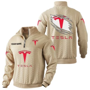 TESLA Quarter-Zip Sweatshirt Stand Collar Custom Text