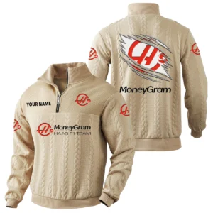 MoneyGram Haas F1 Team Racing Quarter-Zip Sweatshirt Stand Collar Custom Text