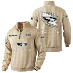 Cadillac Racing Quarter-Zip Sweatshirt Stand Collar Custom Text