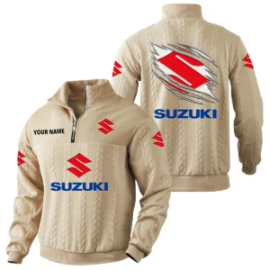 Suzuki Motor Quarter-Zip Sweatshirt Stand Collar Custom Text