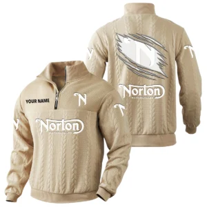 Norton Motorcycle Quarter-Zip Sweatshirt Stand Collar Custom Text