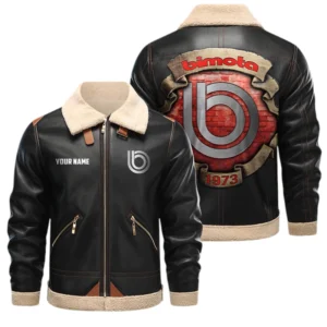 Bimota PU Leather Fleece Lining Bomber Jacket Winter Coat Custom Name