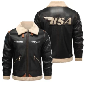 BSA Motorcycles PU Leather Fleece Lining Bomber Jacket Winter Coat Custom Name