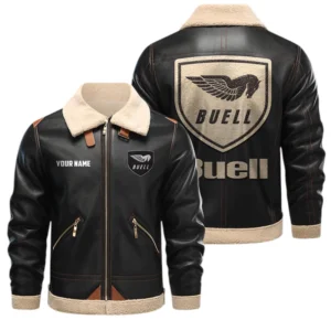 Buell Motorcycles PU Leather Fleece Lining Bomber Jacket Winter Coat Custom Name